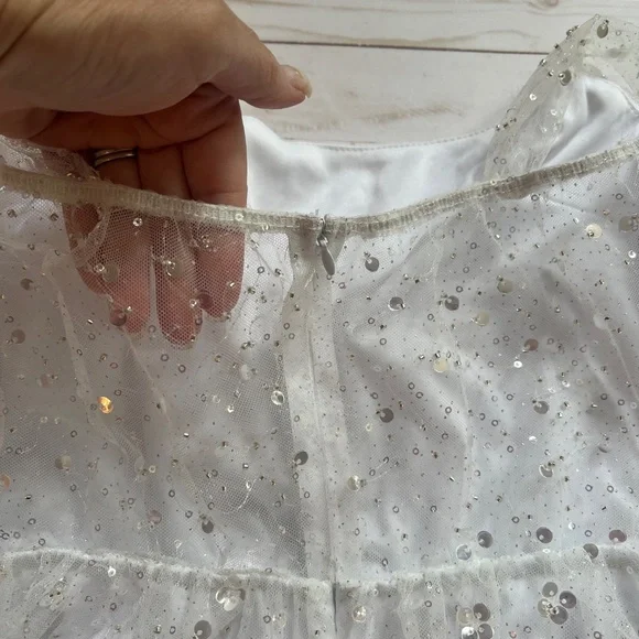 Lucy in the Sky White w Sequin Overlay Mini Dress | Size M | Sparkly Party Dress - Picture 8 of 10